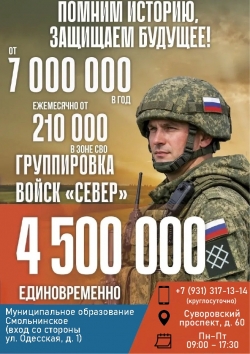 В МО Смольнинское работает информационный пункт для граждан, желающих заключить контракт с Вооруженными Силами России